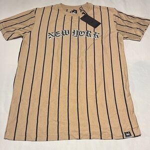 WXYZ Tan Striped Men's Shirt With New York Logo